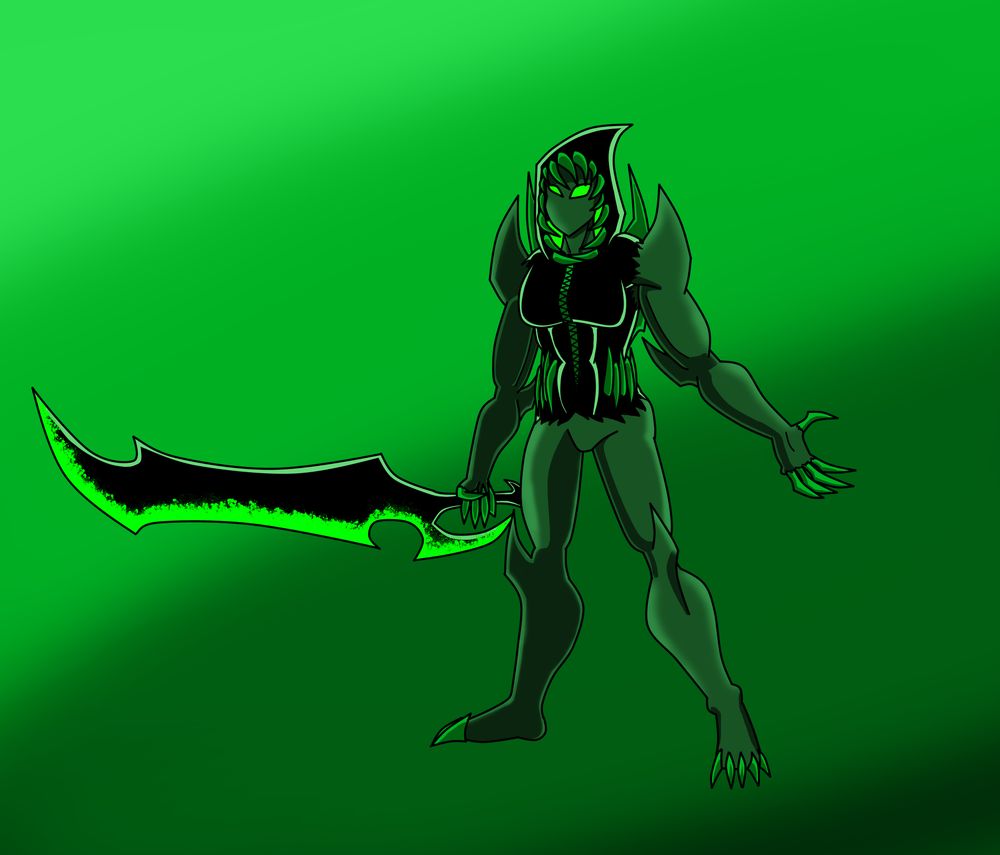 Lesion, symbiote OC, as a lady. Either female host or form