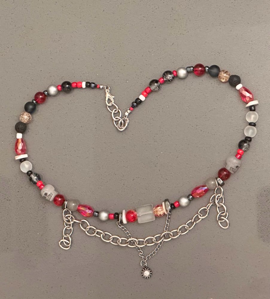 red black grey white necklace with chain