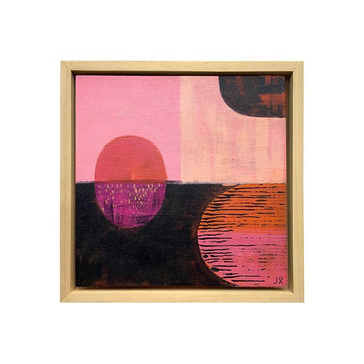 Small abstract acrylic painting, mainly pink and brown.