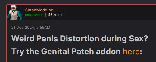 Weird Penis Distortion during Sex?
Try the Genital Patch addon here: 