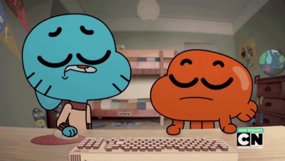 gumball and darwin from the amazing world of gumball are sitting in front of a keyboard