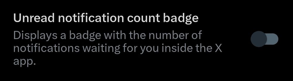 screenshot of setting from twitter.
it reads "unread notification count badge" with an on/off toggle.