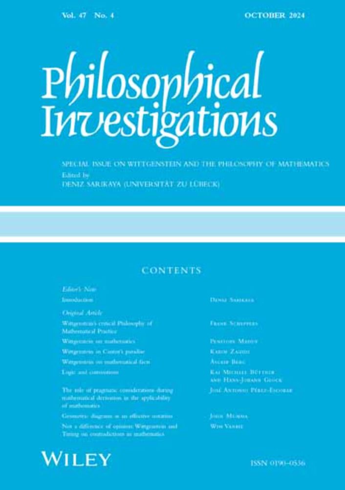 SPECIAL ISSUE ON WITTGENSTEIN AND THE PHILOSOPHY OF MATHEMATICS:  Philosophical Investigations: Vol 47, No 4