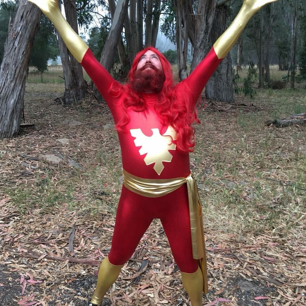 Some guy dressed as the Dark Phoenix. Even colored his beard in red along with the red wig.
