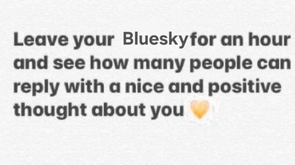 Leave Bluesky for an hour and see how many people can reply with a nice and positive thought about you.