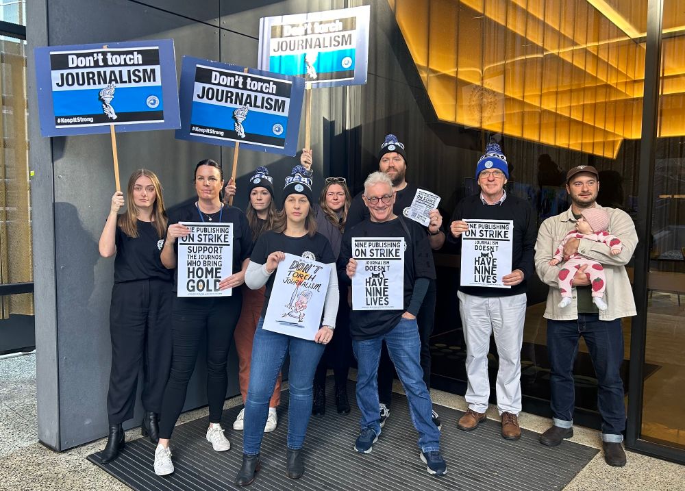 WAtoday MEAA members on strike outside their offices at St George's Terrace, Perth, Western Australia (July 2024)