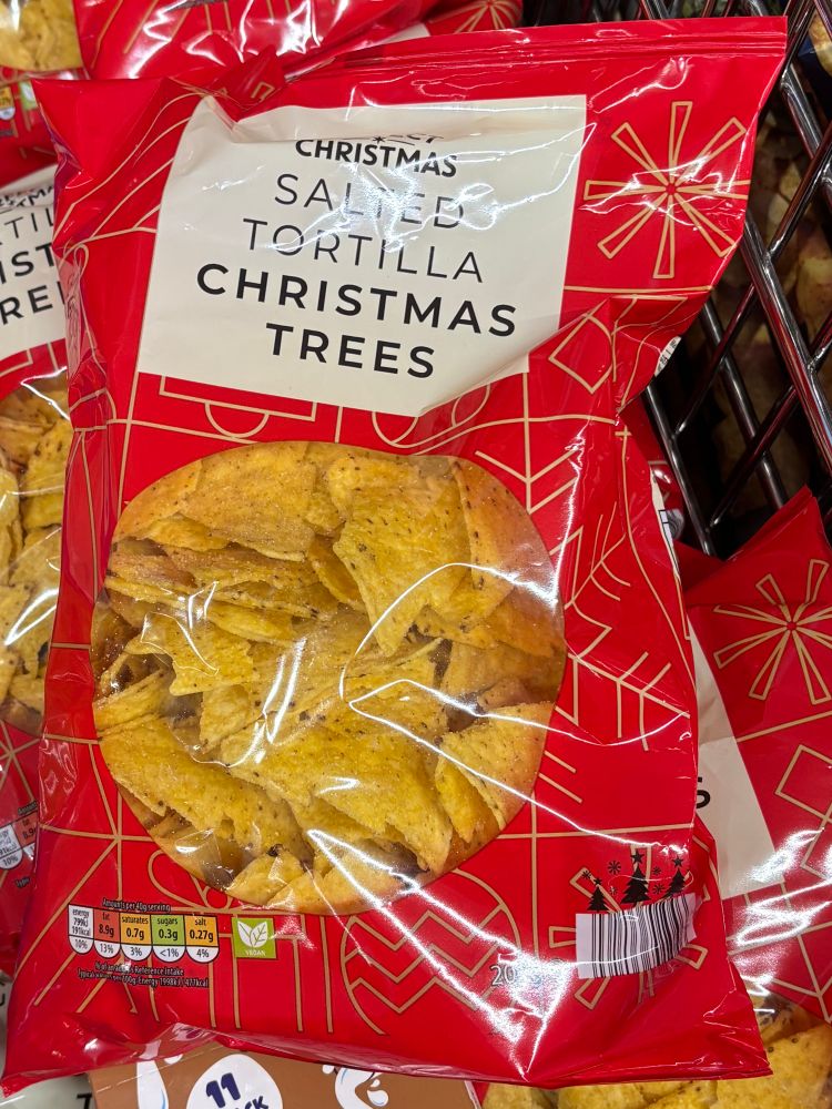Tortilla chips in the shape of Christmas Trees