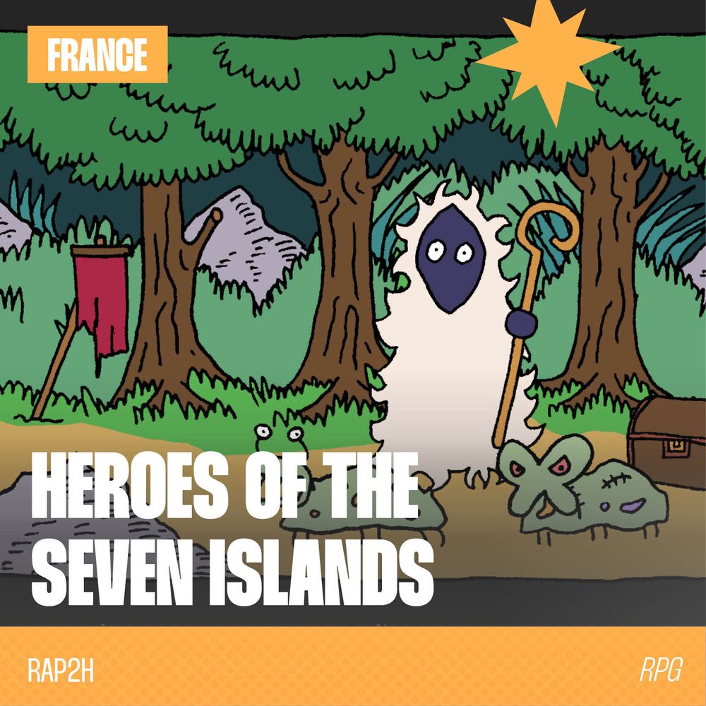 Screenshot de Heroes of the Seven Islands
Dans un stylé BD, un personnage mystérieux avec une crosse se tient dans une forêt à côté d'un coffre et de deux petits monstres 