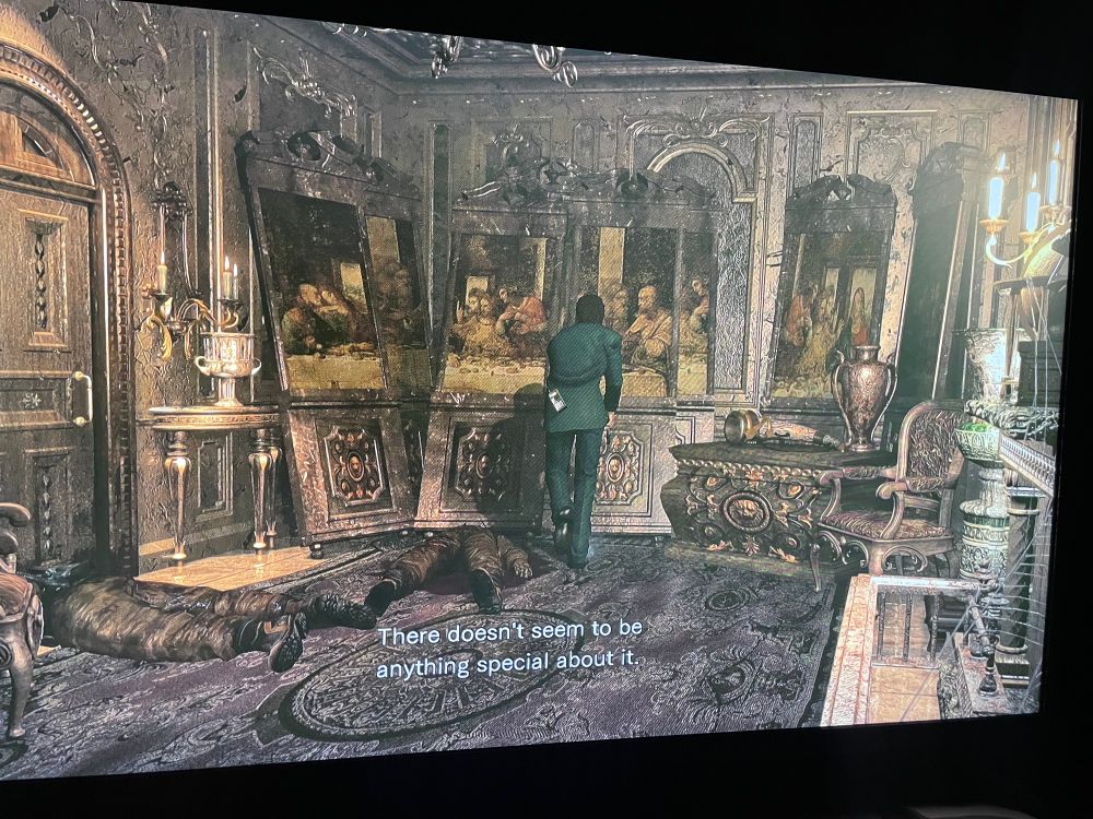 Screengrab of my gameplay of Resident Evil Zero (2002).

One player character, Billy, stands in front of “The Last Supper” separated into four sheets and has the audacity to say (in the caption), “There doesn’t seem to be anything special about it.”