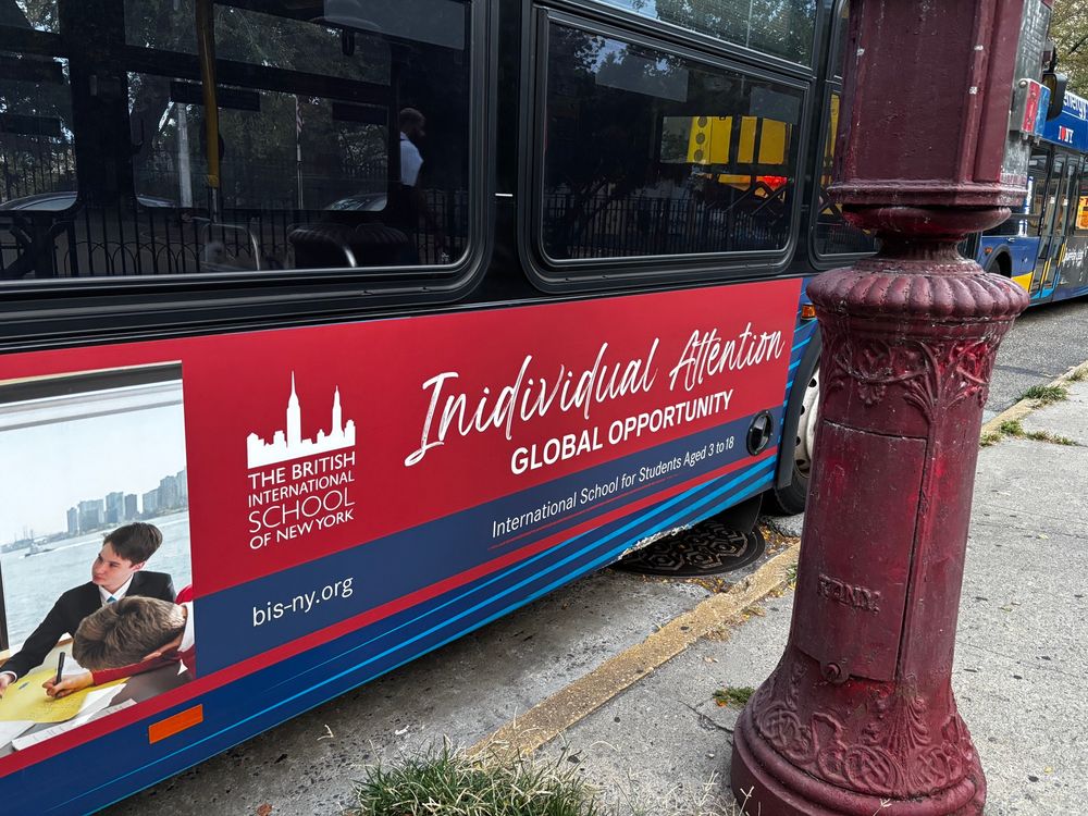 Ad for The British International School of New York that says “Inidividual Attention”