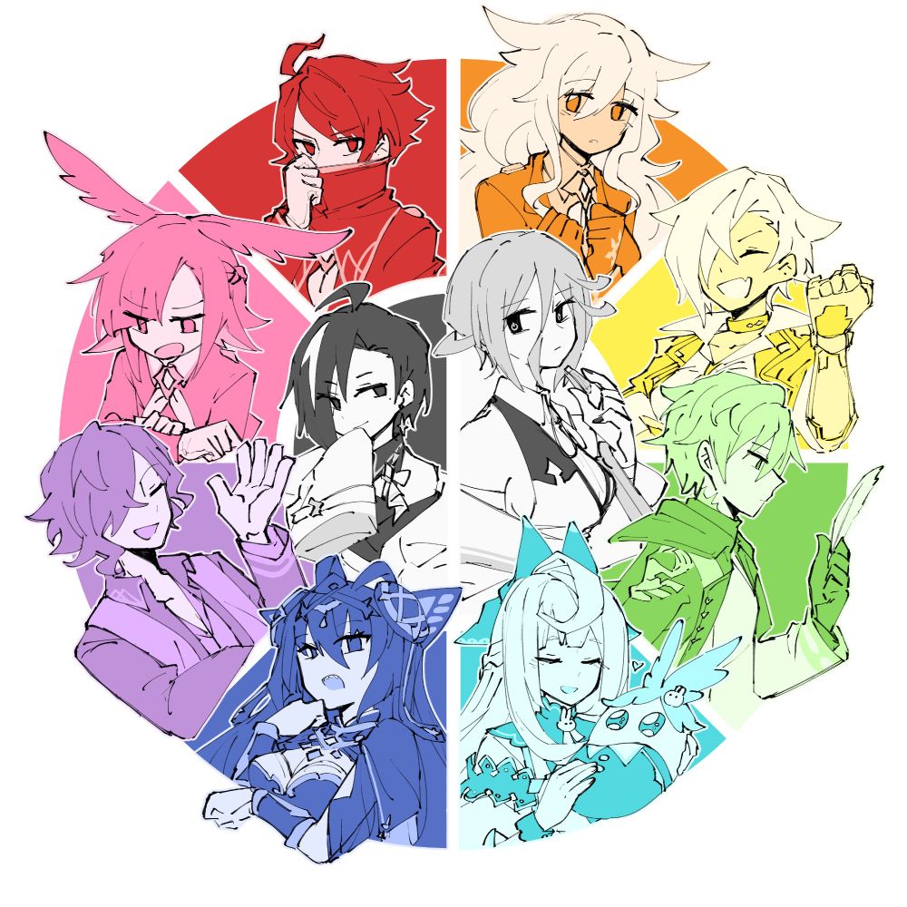 Nevin, Pinon, Faris, Ryszarda, Basileus, Regina, Origa, Gabriel, Raphael, Sandalphon 