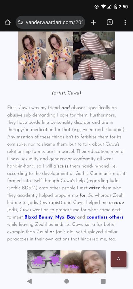 A snippet from said dedication: discussing how Cuwu was my friend and abuser.