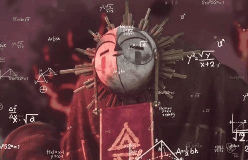 a drawing of a face with math equations on it