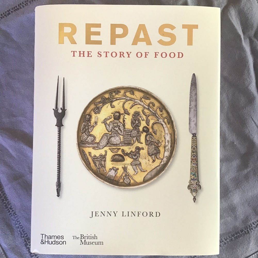 A copy of REPAST by Jenny Linford on a grey linen cloth