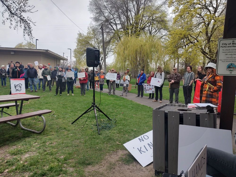 Some of the protesters near the stage at the beginning of Saturday's Indivisible Moscow event.