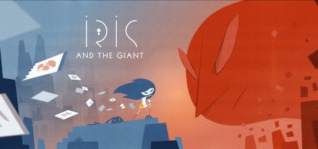 Cover art for Iris and the Giant by Louis Rigaud. It features the main character in a digital, very shape-y art style with a looming angry red figure in a corner