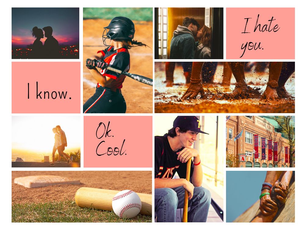 Moodboard with baseball and kisses.