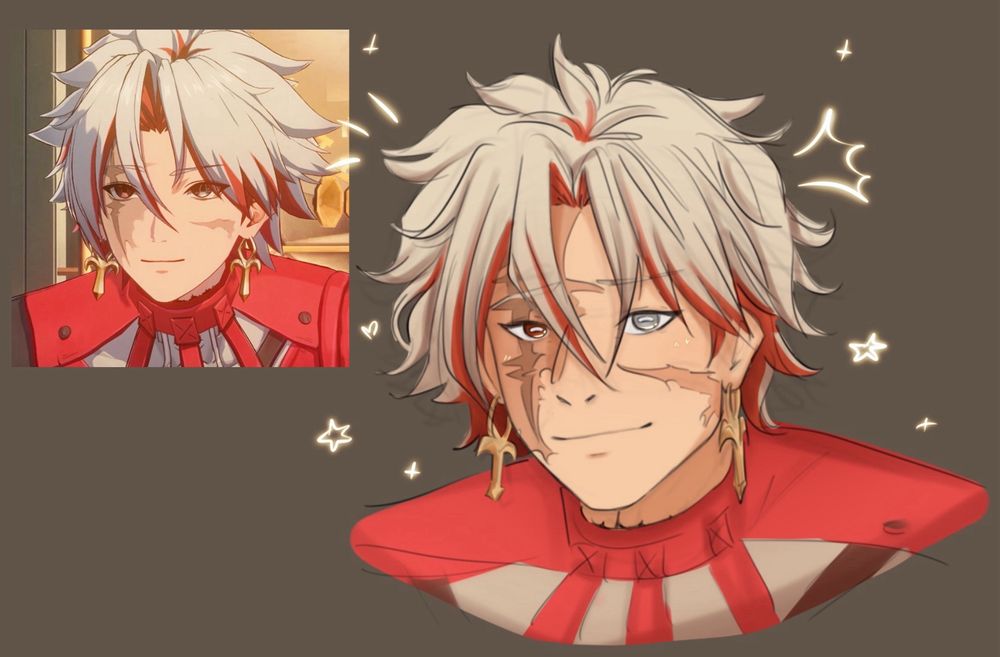 A headshot redraw of scar during the arrest Szene but with goat eyes