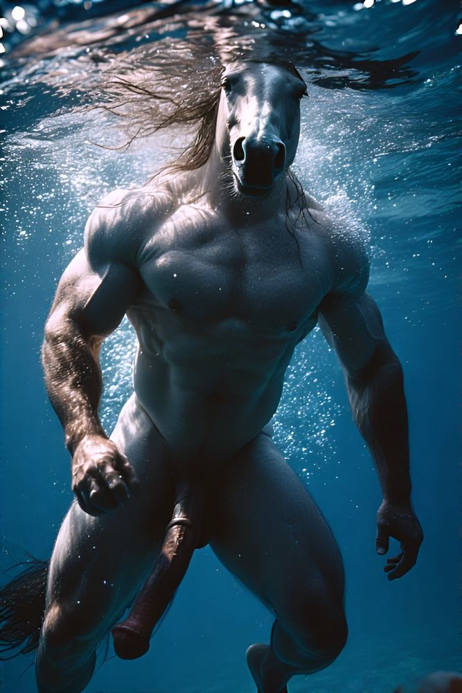 erotic fantasy photography
an underwater shot of a beautiful nude man and his huge horse cock