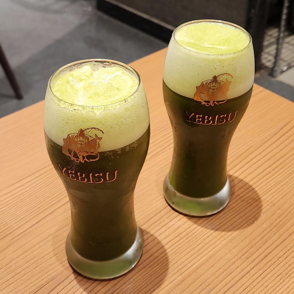 two pints of matcha beer that made my stomach ache
