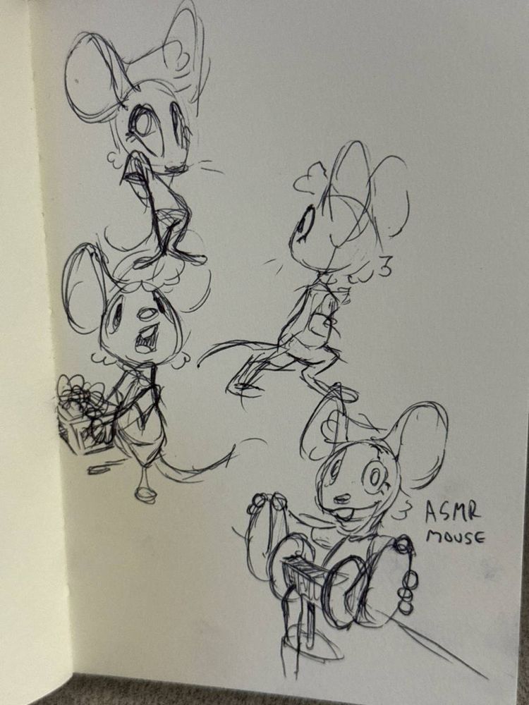 Paper and pen sketch of a small anthropomorphic mouse character