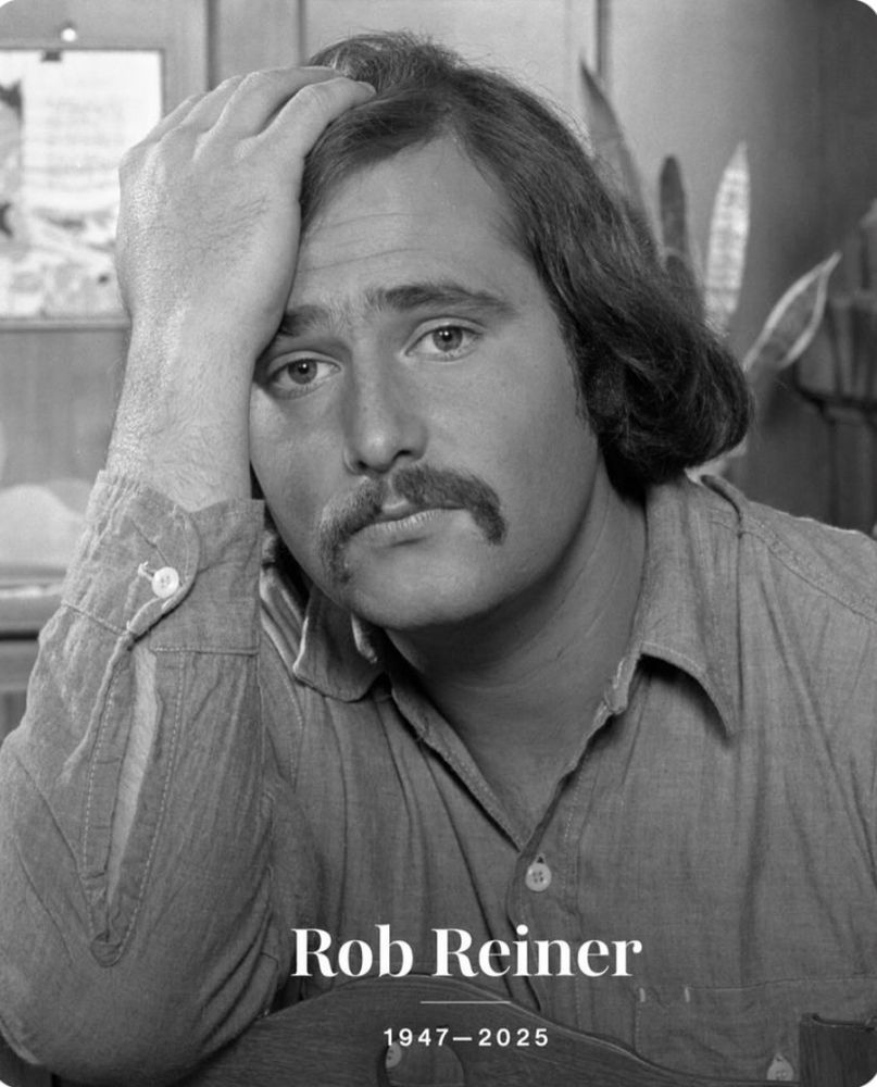 A black & white portrait of Rob Reiner 