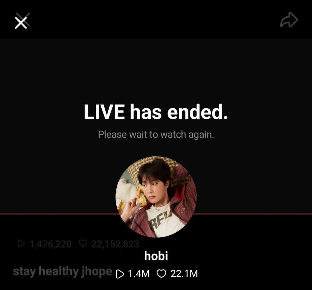 Screenshot from JHope's live.