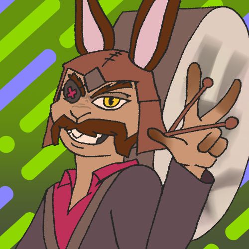 An old Harengon who leads a troupé of heroes, inconventional bard who will surprise you with a trick or two.