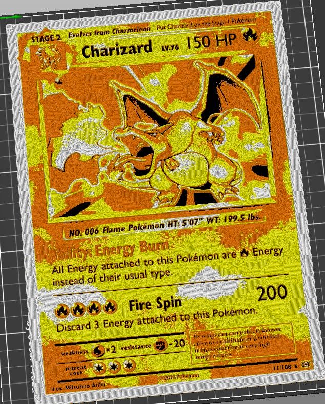 rendered plan for a 3d printed image of a Charizard pokemon card