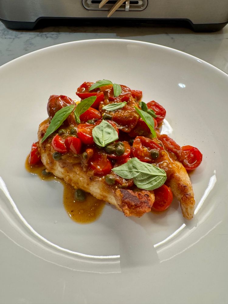 Chicken with tomatoes, basil, and capers