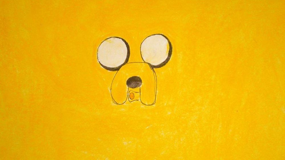 My dry pastel drawing of Jake from Adventure Time back in my high school. (2012, 2013, 2014, or 2015 before I graduated there...? Idk.)