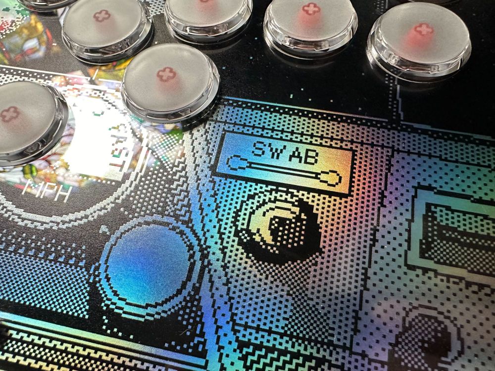 Detail shot of the leverless controller that shows the holographic effect more clearly.