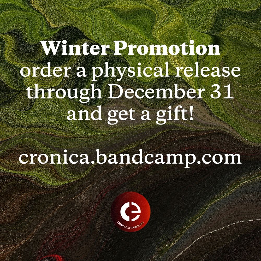 Promo card for the winter promotion of 2025, reading: "Winter Promotion, order a physical release through December 31 and get a gift!" Text is set over an abstract image background