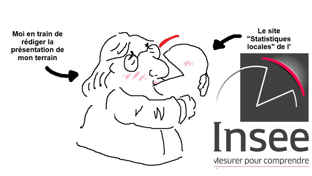 dessin de moi en train de galocher le site de l'insee parce que je me flinguerais sans pour faire des extractions de données au niveau communal