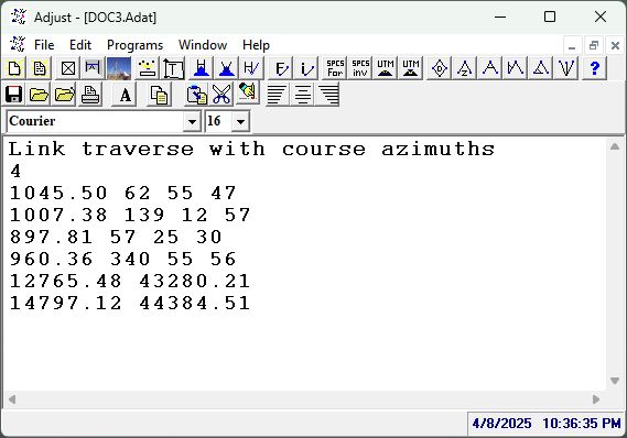 Manual data entry screen in ADJUST consists of a plain text editor.