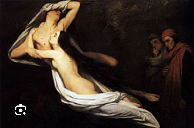 The Ghosts of Paolo and Francesca Appear to Dante and Virgil, Ary Scheffer, 1835