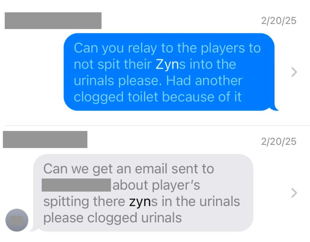 Staff at state university discuss football players clogging urinals with zyn nicotine pouches