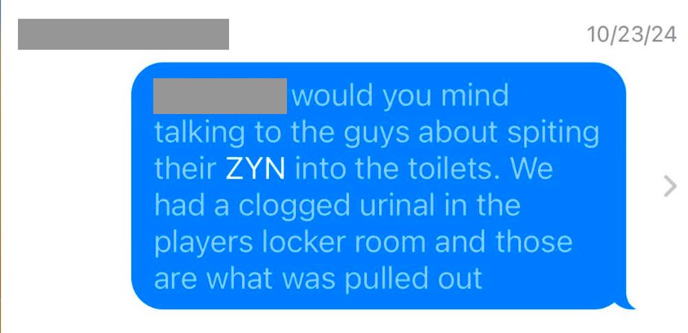 Staff at state university discuss football players clogging urinals with Zyn nicotine pouches