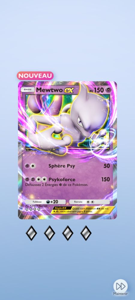 Capture d'écran d'une carte pokémon : Mewtwo.