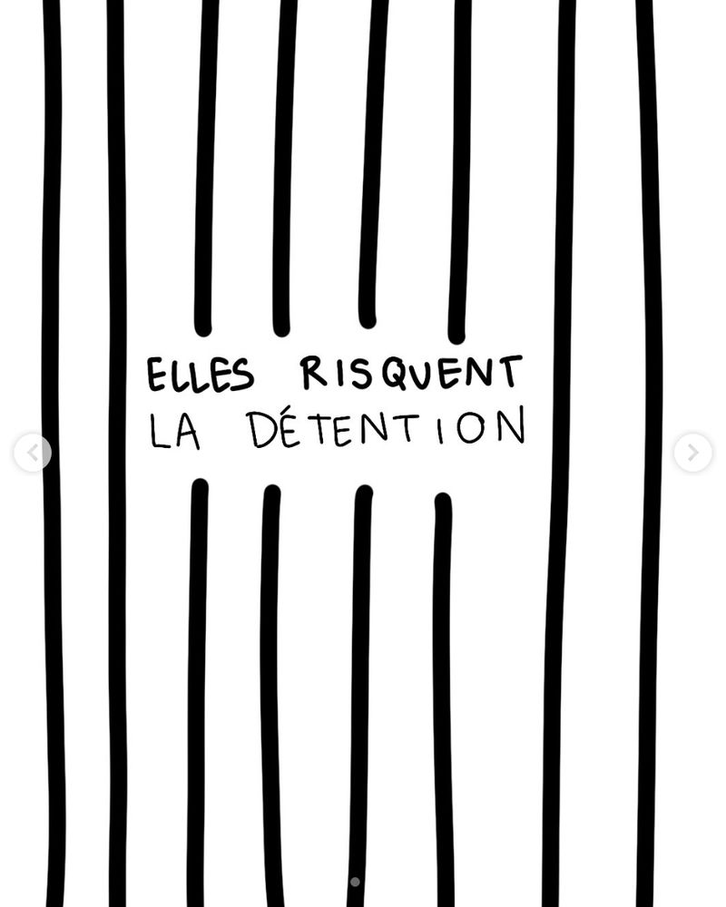 Illustration de barreaux noirs sur fond blanc
Texte : Elles risquent la détention 