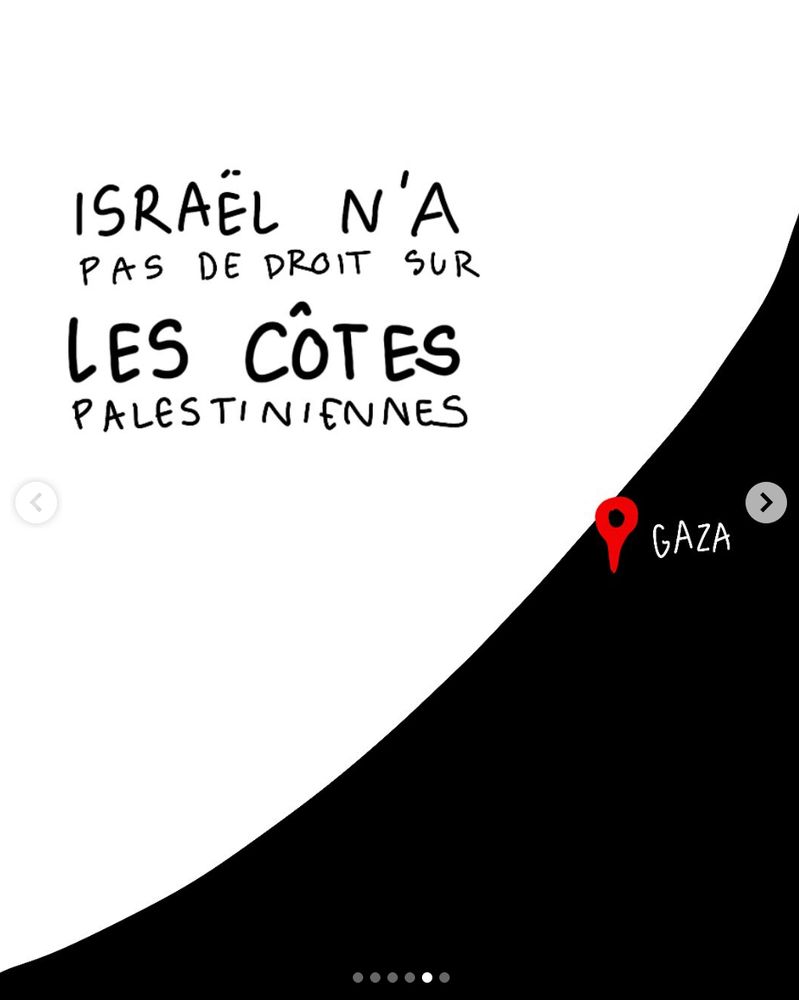 Israël n'a pas de droits sur les cotes palestiniennes
Carte géographique, à gauche la Méditerranée, à droite Gaza

