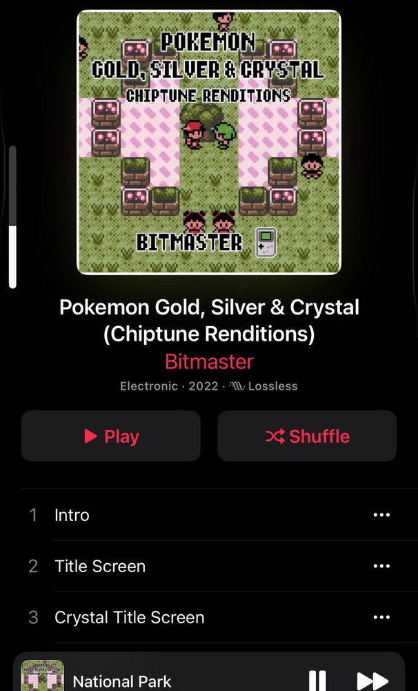 pokemon Crystal chiptune renditions on Apple Music - currently playing national park 