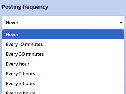 The "Posting frequency" dropdown. The top option is now "Never".