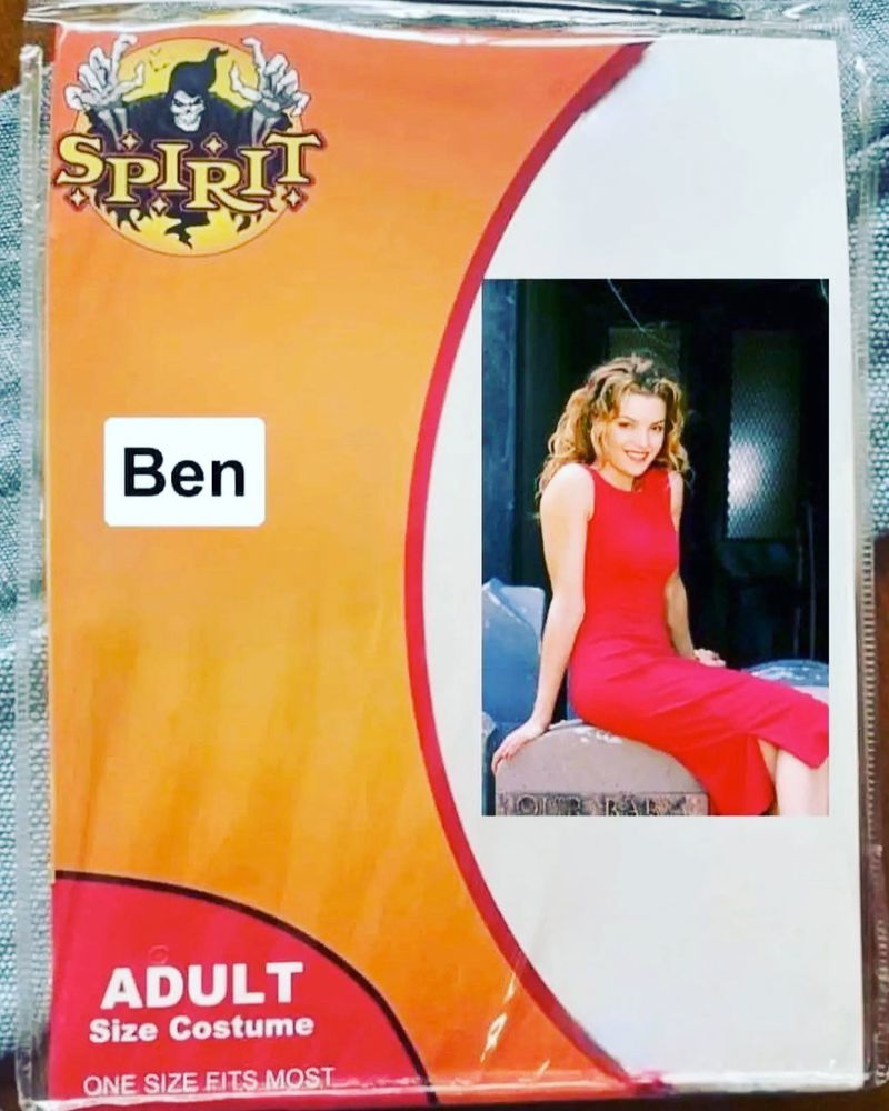 Spirit Halloween costume with the costume named BEN, and the image is of a beautiful women, a goddess named Glory. Are we all very stoned?