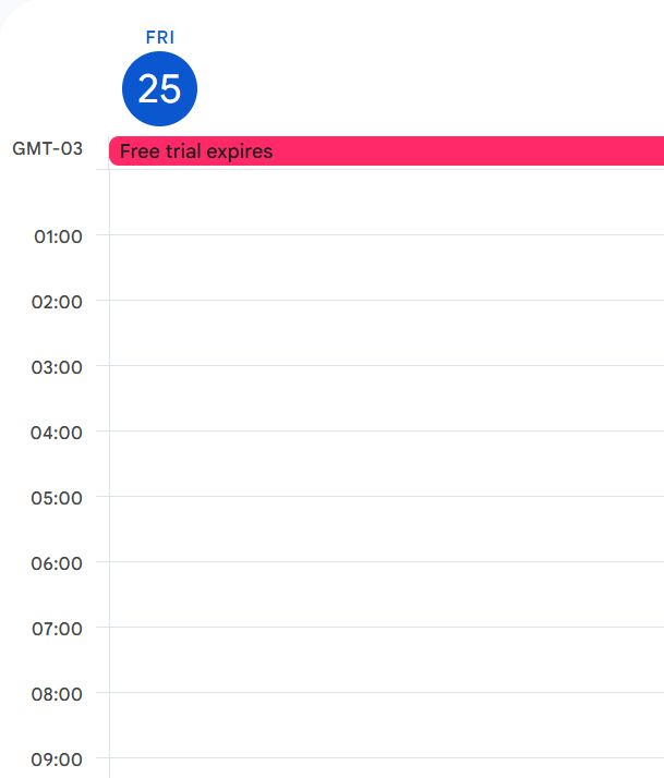 A screenshot of today's date in my calendar and the reminder "free trial expires"
