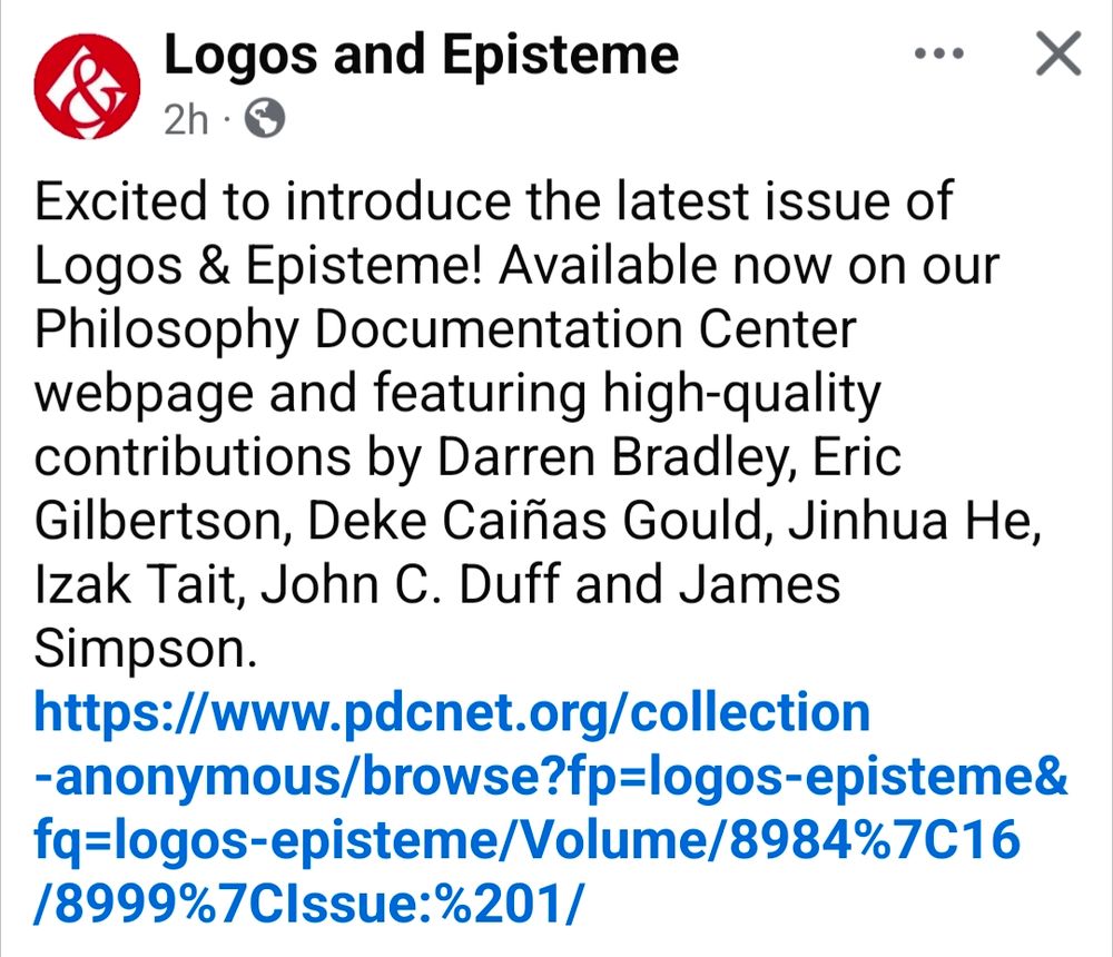 Post by the journal Logos and Episteme introducing the release of the latest issue. 