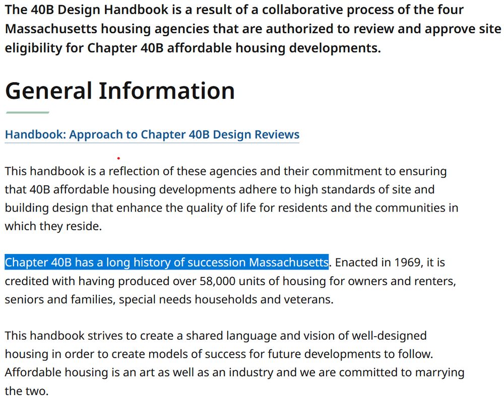 Webpage with highlighted text: "Chapter 40B has a long history of succession Massachusetts"