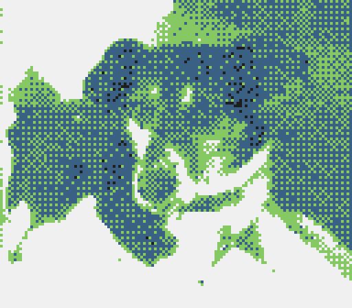 A very low resolution photo of Tessa, a tri-color dog