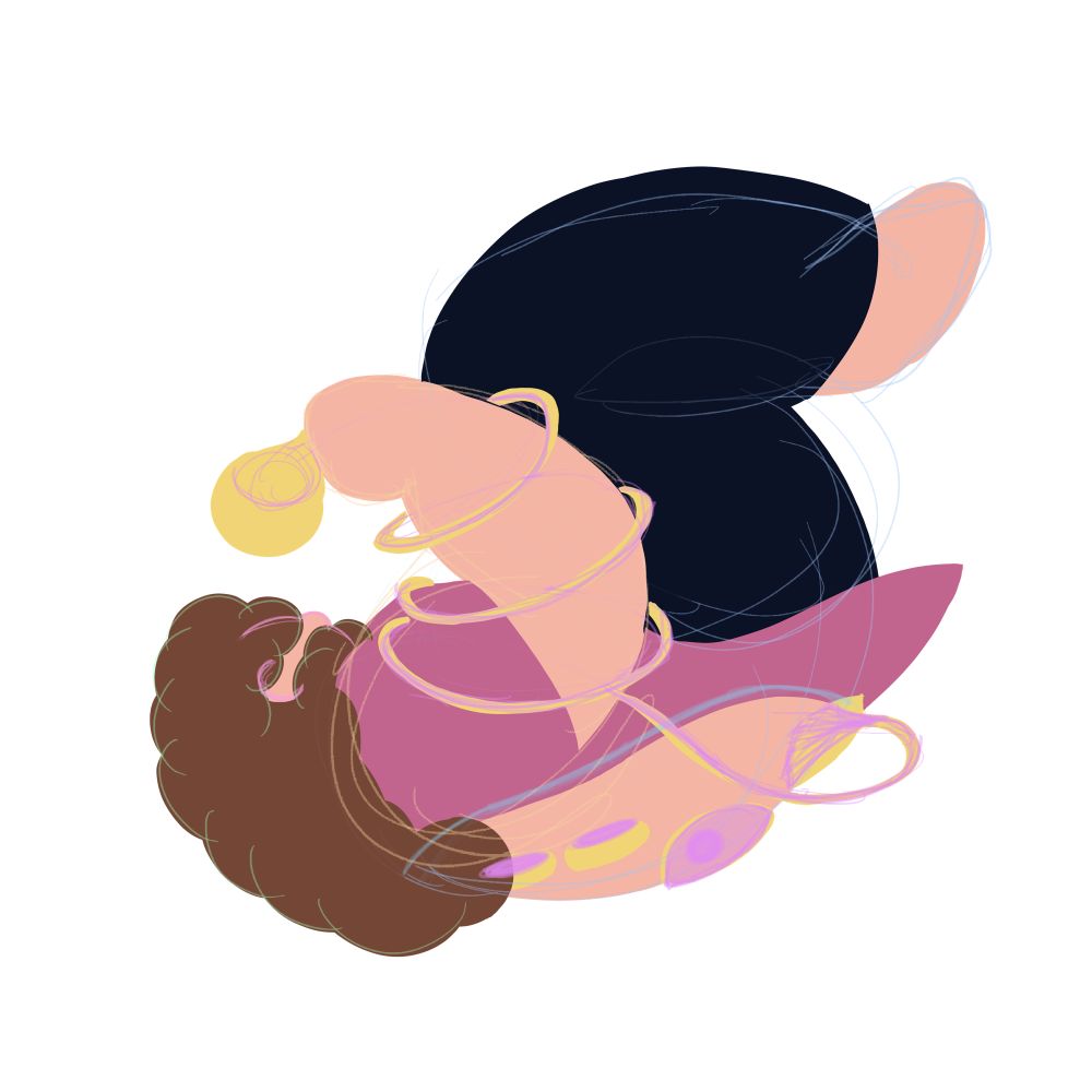 A WIP of GOPO sleeping curl up her wrapped around her right arm