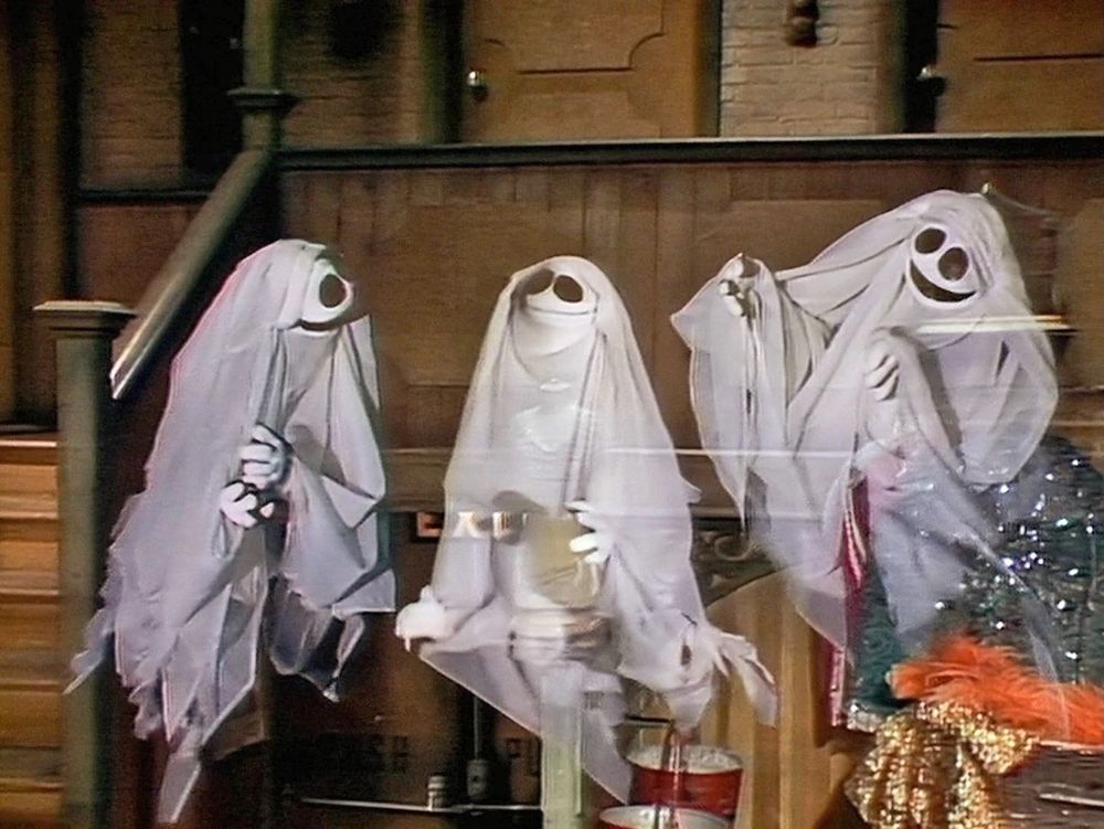 Three Muppets ghosts floating backstage at The Muppet Show